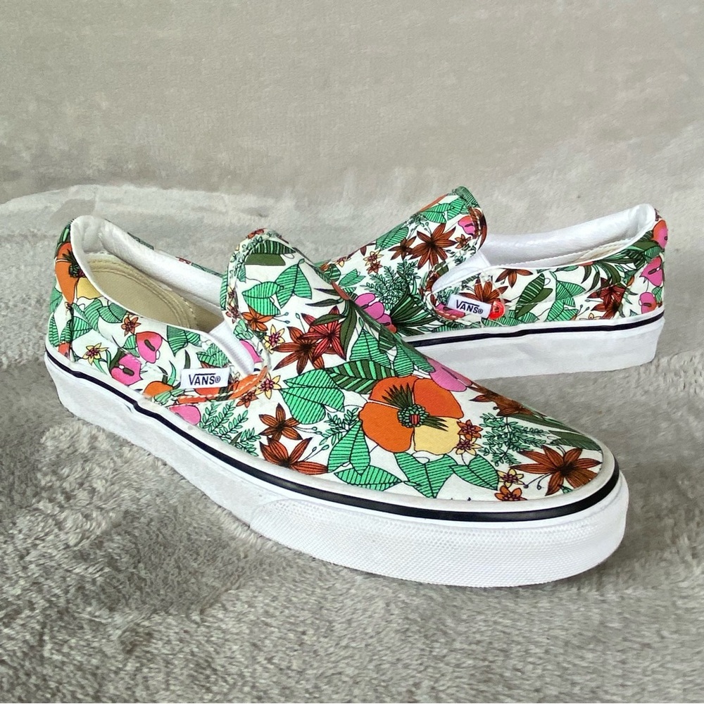 Vans Classic Slip-On Shoes Mens Size 6.5 Womens 8 Floral Canvas Skate Casual NEW - Picture 3 of 10